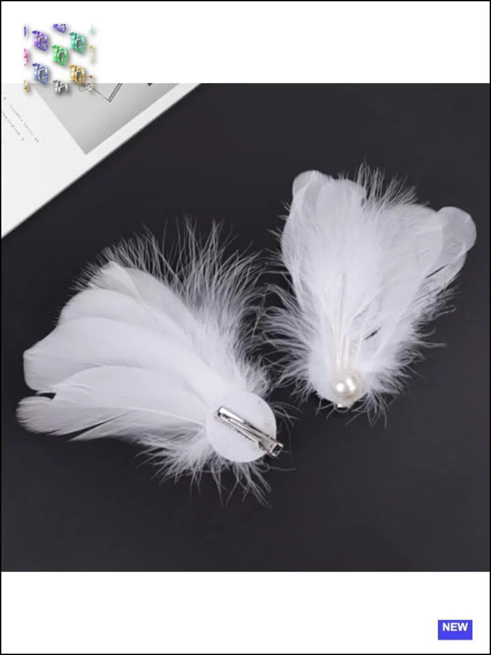 Feather Hair Clip Set with Faux Pearls for Women Wedding Prom Ballet